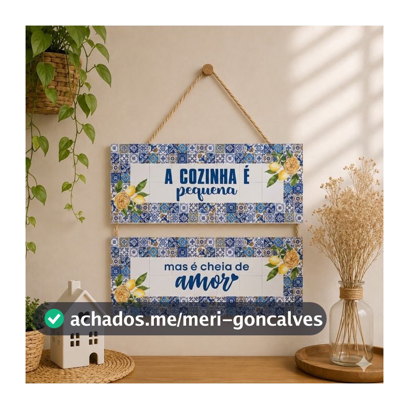 Placa Decorativa MDF com Corda Sisal Cozinha Pequena Cheia de Amor Decoração Cozinha Casa