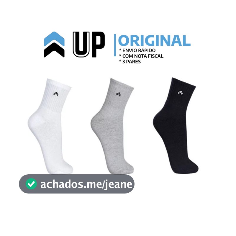 Kit 3 Pares Meias Cano Médio Algodão Penteado Atoalhada Ultra Confortável Up Original 3245