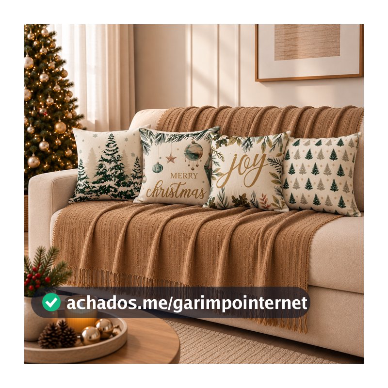 Kit Manta Decorativa 1,40x1,70 + 4 Capas de Almofada Natal 43x43 para Sala e Sofá Decoração Natalina