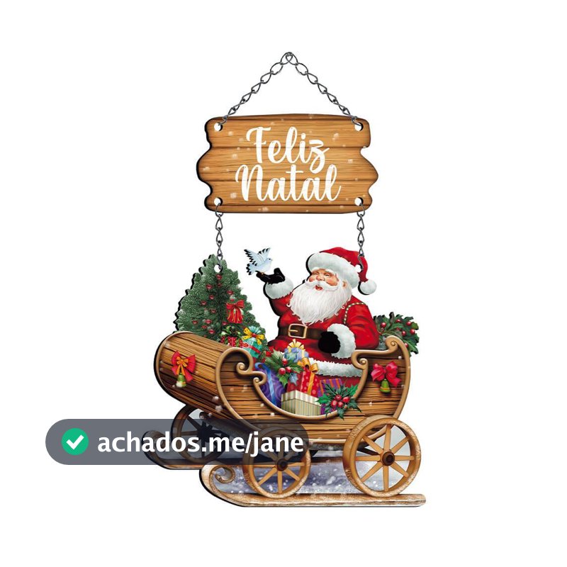 Natal - Placa Decorativa para Porta ou Parede - Trenó Feliz Natal