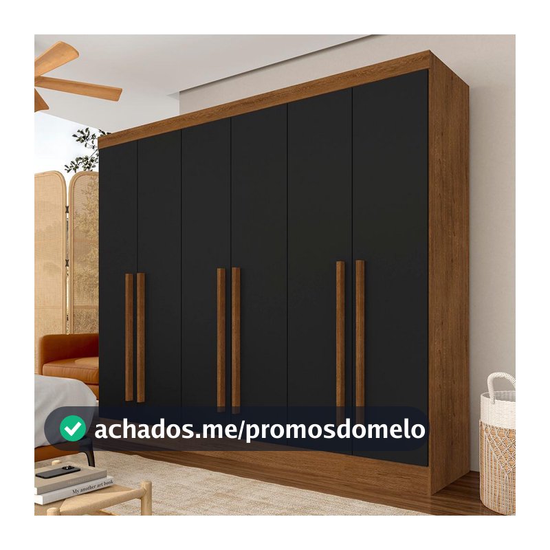 Guarda Roupa Casal 6 Portas 2 Gavetas Ester Freijó/preto Fosco - M.a
