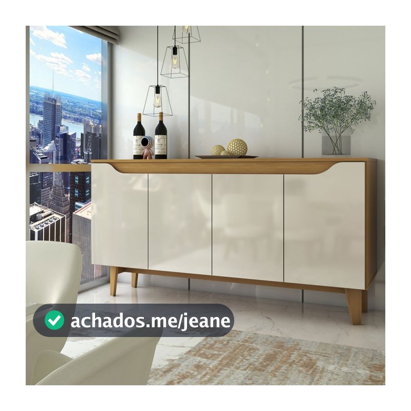 Aparador Buffet Royal 4 Portas Nature/Off White - Panorama Móveis