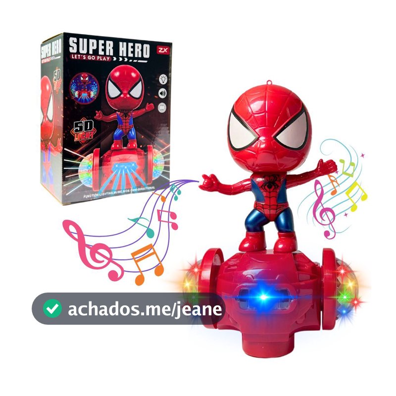 Robô Homem Aranha Dançante com Luzes Som e Movimento para Encantar