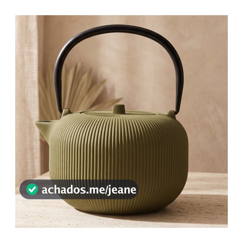 Chaleira de Ferro Fundido Canelado Verde Fosco 1 Litro Indução Bule Oriental Tetsubin Chá Mesa Posta Luxo
