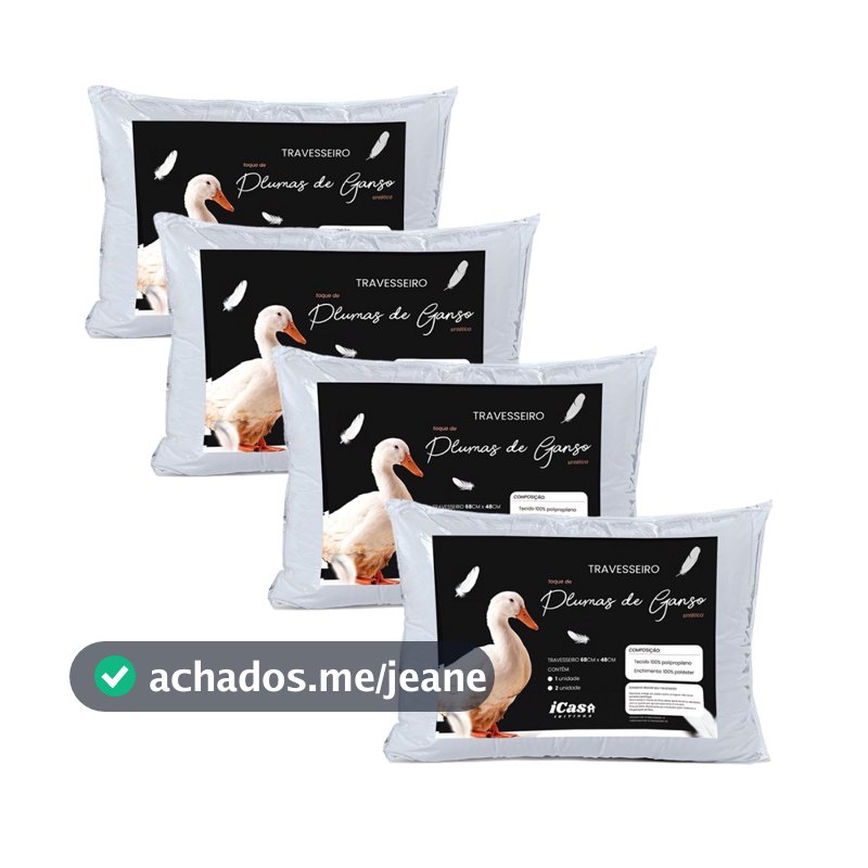 Kit 4 Travesseiro Confortável Branco Para Cama Penas e Plumas de Ganso 70x50cm