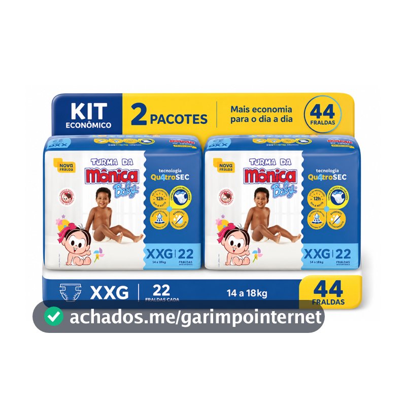 Kit 2 Pacotes Fralda Baby Turma da Mônica XXG 22 Unidades (44 Fraldas)
