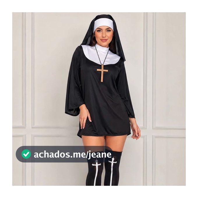 Kit Fantasia de Freira Halloween Cosplay Festa 2/4 Pcs