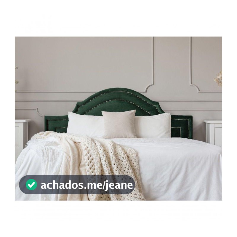 Cabeceira Queen Luxo 160x60 Veludo Verde Tachas Fumê