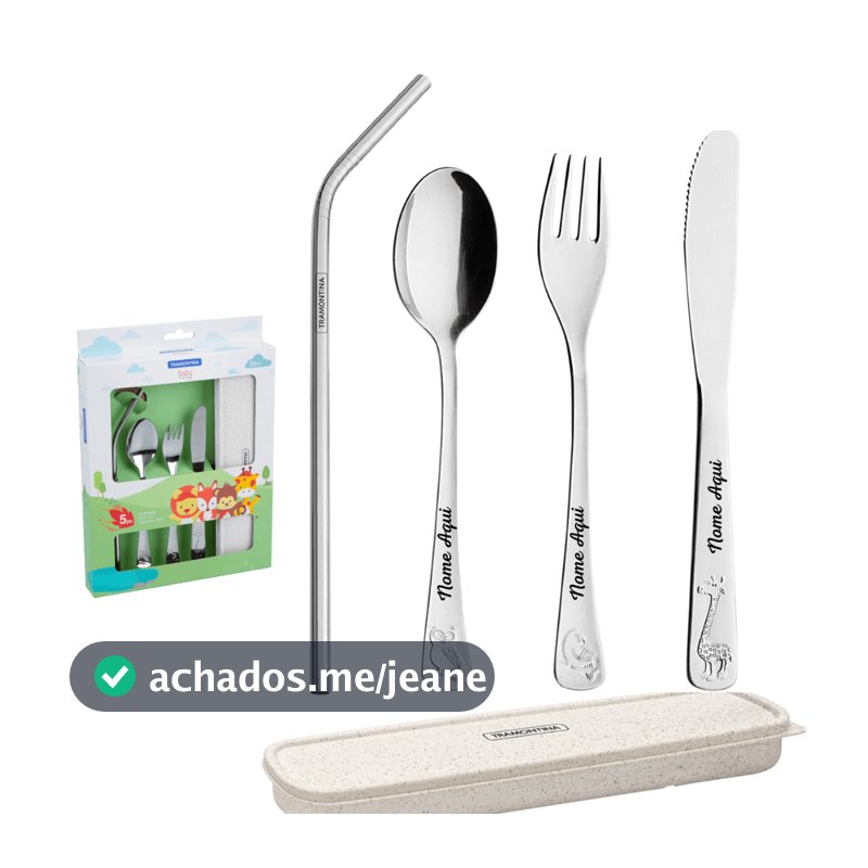 Jogo Talheres Infantil Personalizados Nome Aço Inox C/ Estojo Tramontina