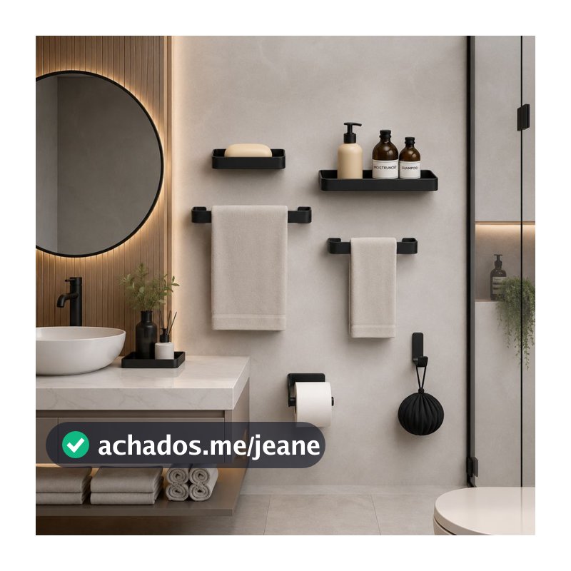 Kit 2 Banheiros Lavabo Completo 12 Peças Inox Premium Acessórios Toalheiro Parede Luxo Preto Cromado