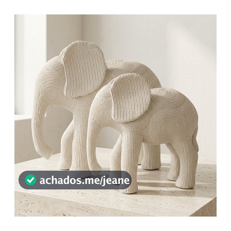 Kit Elefante Decorativo Luxo Textura Crochê em Gesso Premium M e G | Decoração Elegante Moderna
