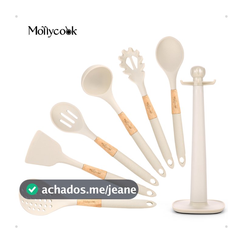 Mollyccok Kit 7 Peças Espatula de Silicone Utensílios Cozinha Conjunto Utensílios Talher de Cozinha Cor Branco