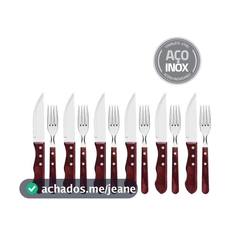 Jogo de Talheres Para Churrasco 12 Peças Jumbo Garfo Faca Aço Inox E Madeira