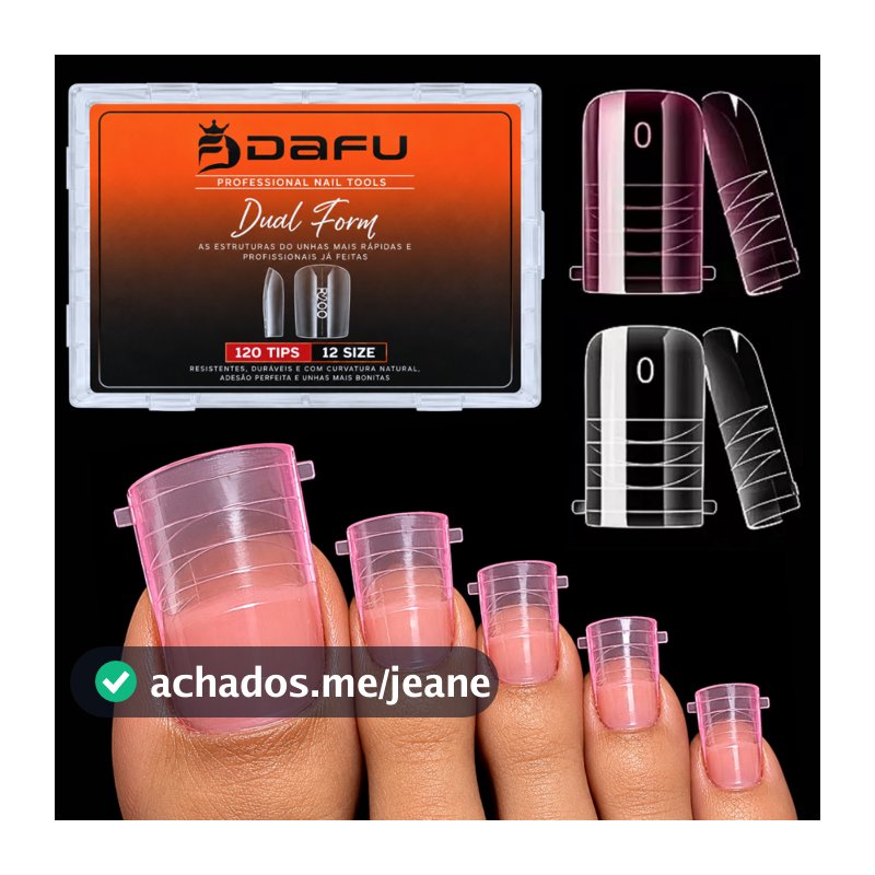 Molde F1 para PÉS Dual Form Unhas em Gel Transparente 10 Tamanhos 120 Peças Dafu Seca Cabine Uv Led