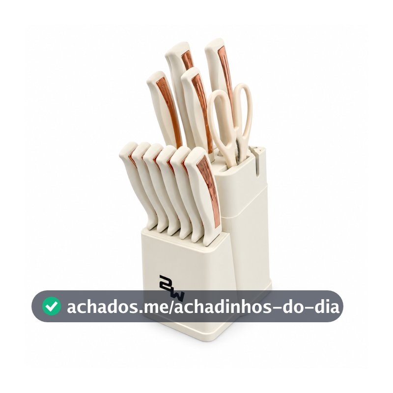 Kit de Facas 14 Peças com Suporte Afiador Integrado Tesoura e 6 Facas para Carne