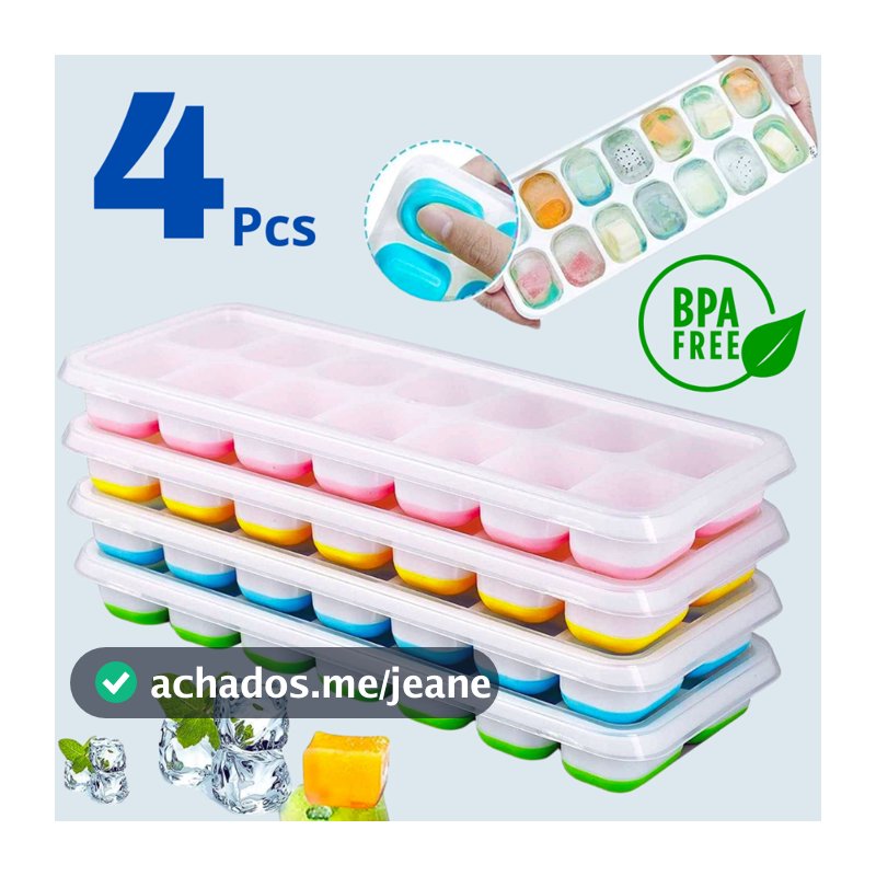 Kit 4/2 Formas de Gelo Silicone Com Tampa Rígida Flexível Fundo Retangular  Multiuso Lavável