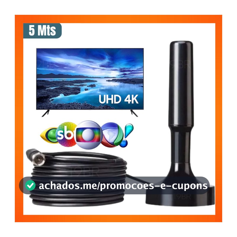 Antena Digital Interna Externa Full Hdtv 4K Cabo Grande