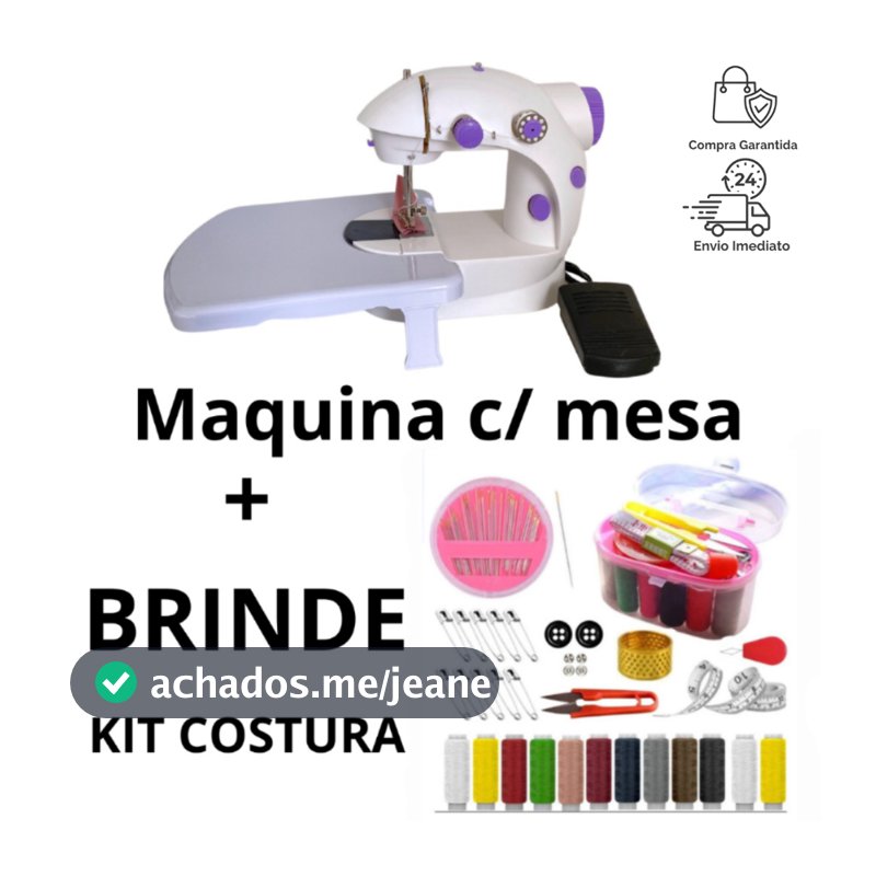 Mini Maquina Costura Portátil Com MESA Elétrica Com Pedal Bivolt 110v-220v + BRINDE
