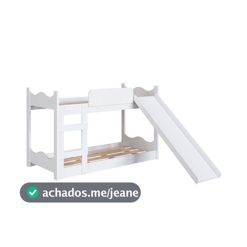 Beliche Infantil com Escorregador, Grades Laterais e Escada em MDF/MDP Cor Branco - Completa Móveis