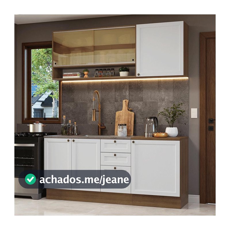 Armário de Cozinha Compacta 180 cm Rustic/Branco Vik Madesa 04