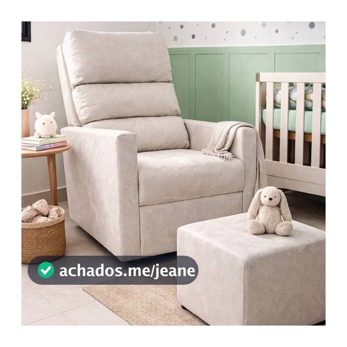 Poltrona de Amamentação e Descanso com Balanço e Puff no SUEDE, LINHO, BOUCLÉ HELENA