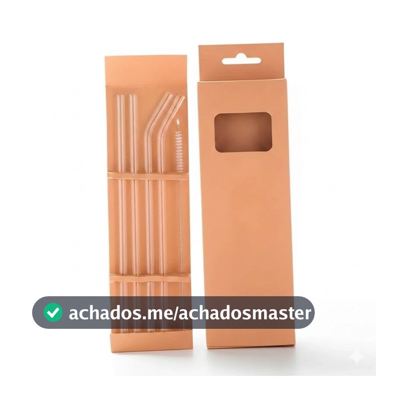 Combo 04 Canudos de Vidro Escova Transparente Ecológico e Higiênico Milk Shake