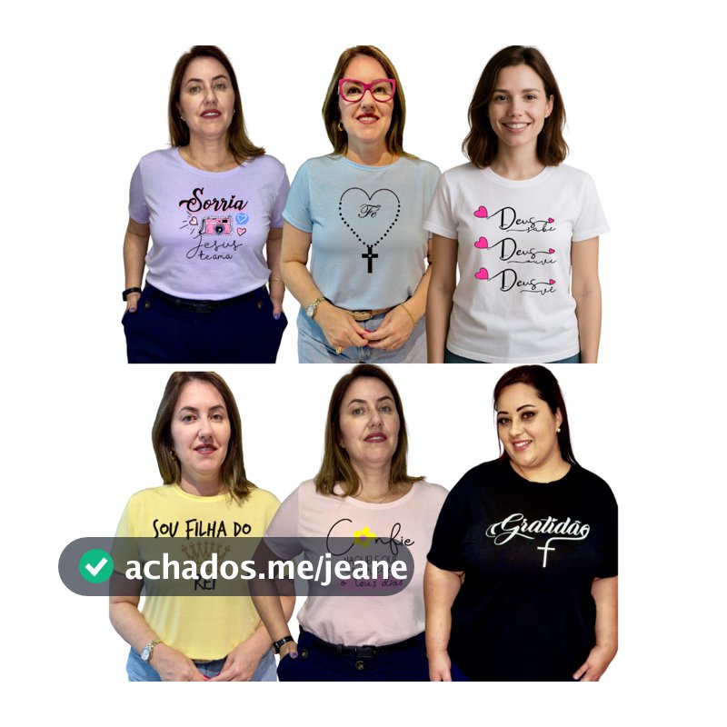 Kit de 04 Camisetas Variadas. Camisetas cristãs, camisetas com temas religiosos, blusas femininas com estampas religiosa