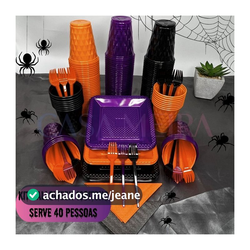 Kit 180 Itens Serve P/40 Pessoas Festa Aniversário Completo Halloween Descartável Prato Copo Garfo Guardanapo