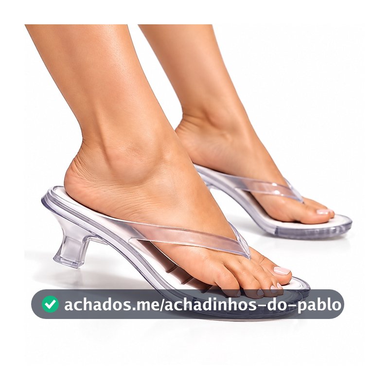 Sandália Feminina Saltinho Transparente Salto Baixo Tamanco Dedo Elegante Moderna Leve Confortável