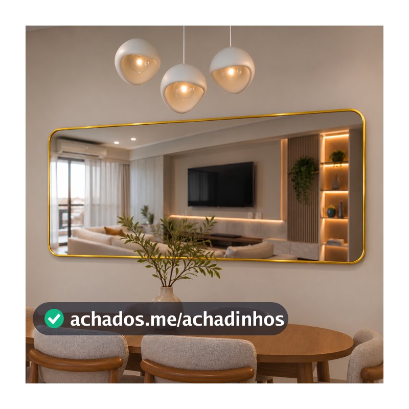 Espelho Lopazzi Retangular Corpo Inteiro 110x50cm Moldura de Alumínio Decorativo Quarto Sala Hall