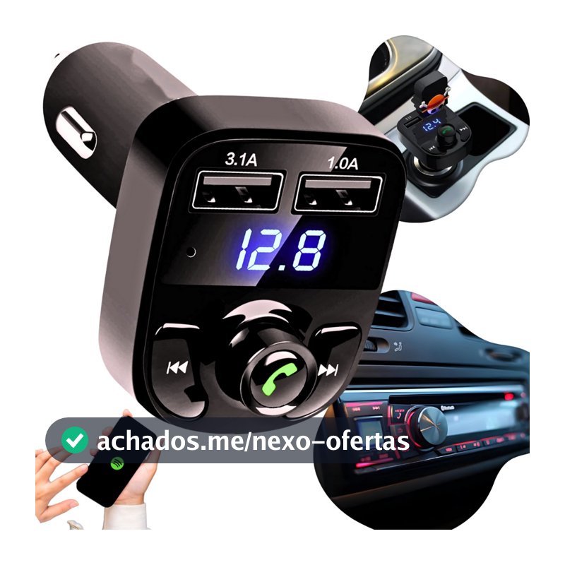 Carregador Transmissor Fm Para Carro Mp3 Sem Fio Bluetooth Adaptador X8 Universal Som Automotivo Usb