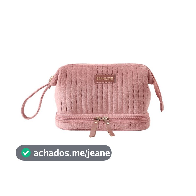 Bolsa Maquiagem Veludo Holandês Dupla Camada Multiuso Alça de Mão Para Dia a Dia e Viagem