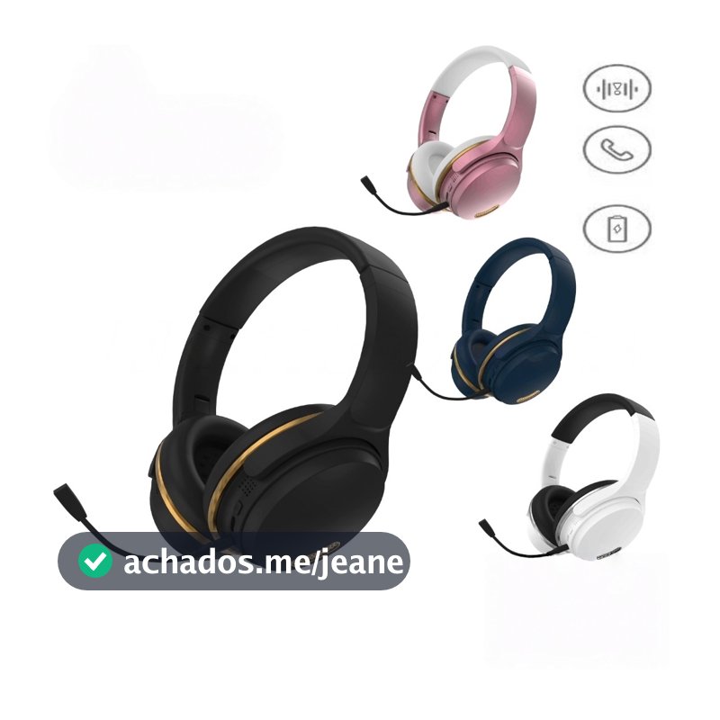 Fone de Ouvido Gamer com Microfone Externo Bluetooth Estéreo Over-Ear Baixo Forte Confortável Compatível PC Celular