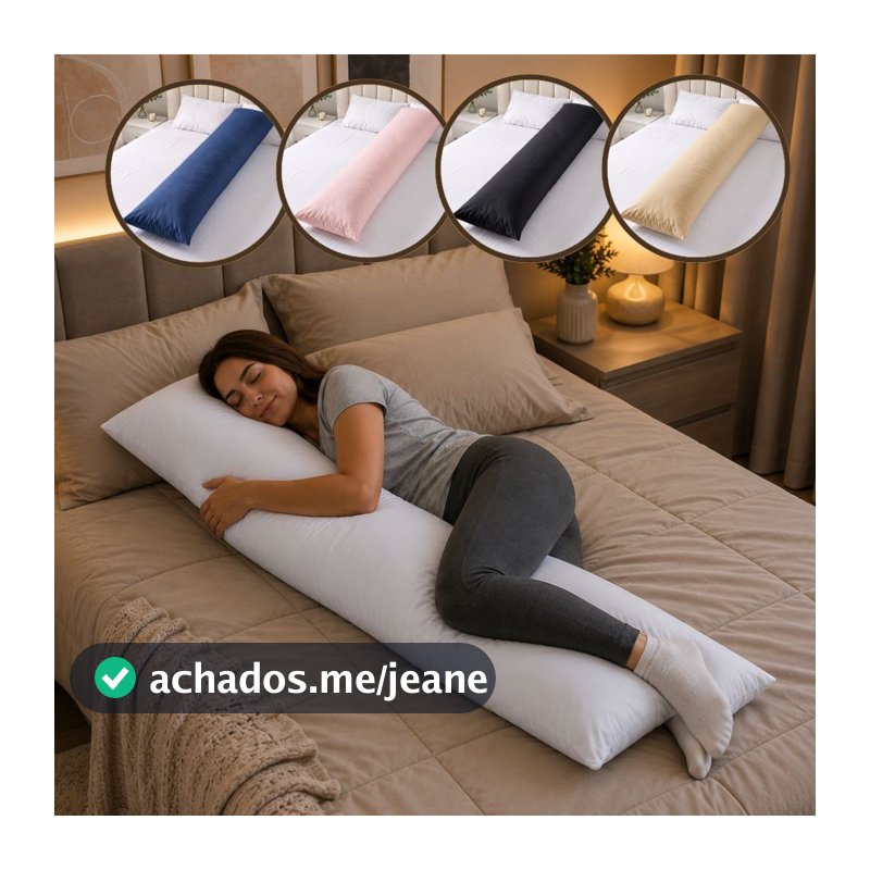 Kit Travesseiro de Corpo e Fronha Body Pillow Conforto Xuxão Grande Macio C/ Ziper 400 Fios