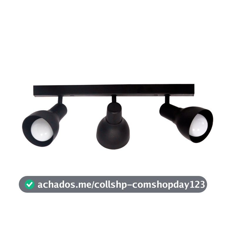 Lustre Luminária Teto Trilho Eletrificado 3 Spot Triplo LED E-27 Preto Articulado Direcionavel Led  Sobrepor Sala