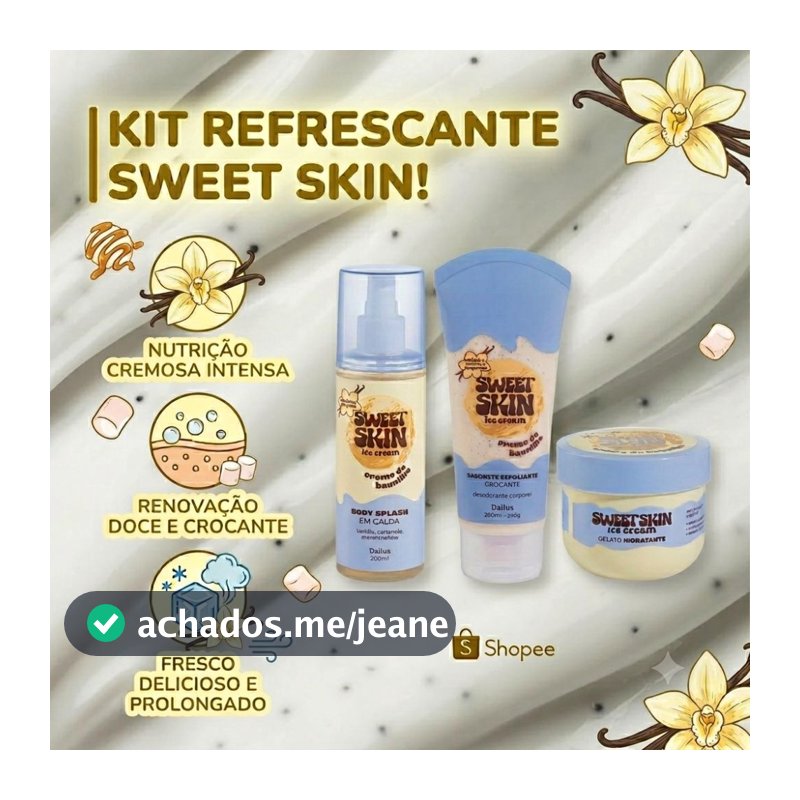 Sweet Skin Dailus Creme de Baunilha Doce Corporal Body Splash, Creme Hidratante e Esfoliante Escolha