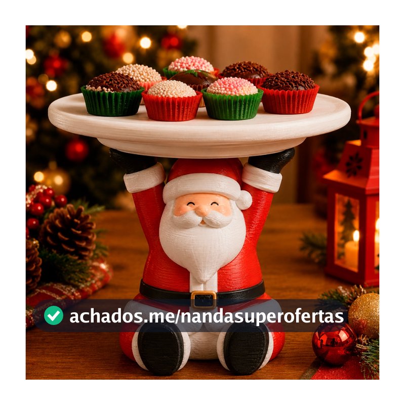 Centro de Mesa Natalino Papai Noel Porta Doces Decoração de Natal