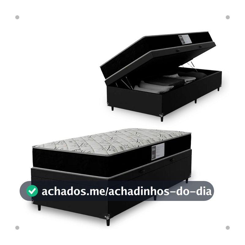 Cama Box Baú Solteiro + Colchão D33 One Face - Couro Preto