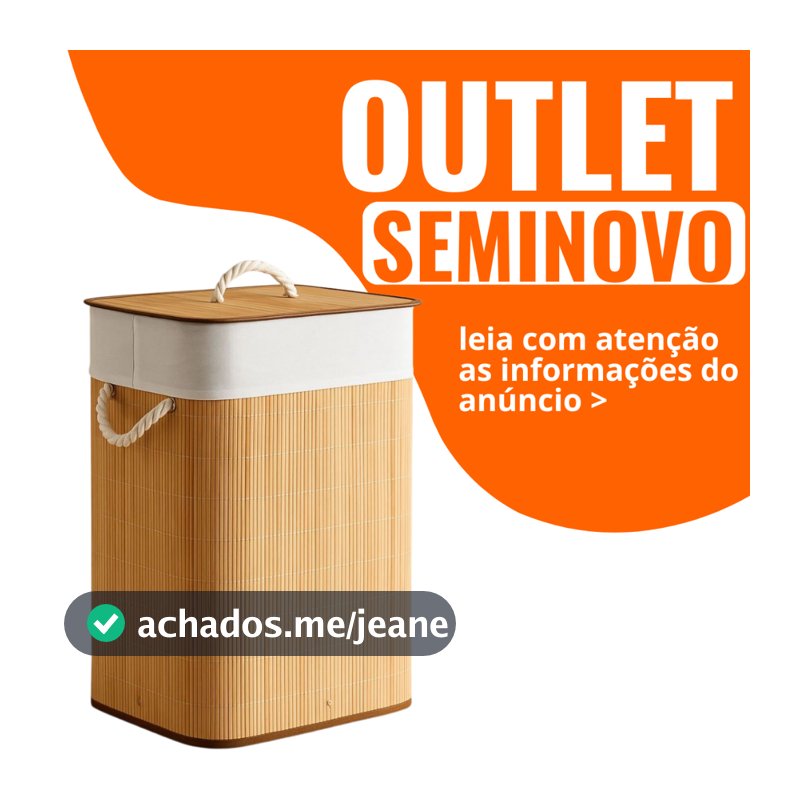 OUTLET I Cesto de Roupa Suja de Bambu Retangular 60 Litros  Dobrável e com Forro Removível