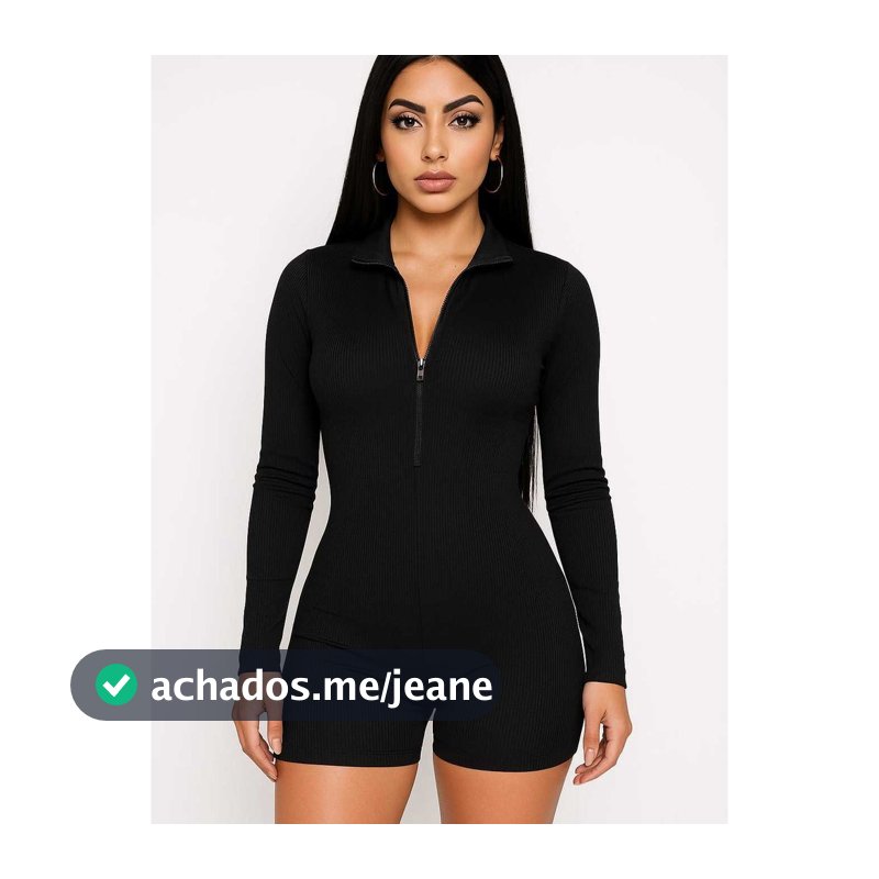 Macaquinho Canelado Feminino Fitness Moda Casual Manga Longa Coladinho Modela o Corpo Com Zíper Reforçado
