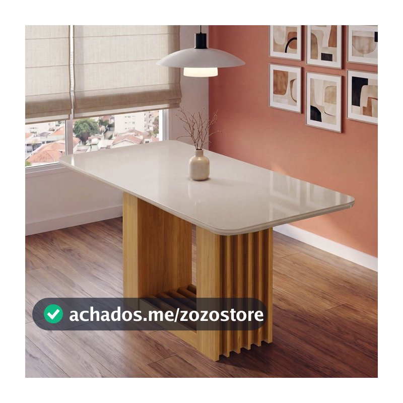 Mesa de Jantar Retangular 160x80cm MDF/Vidro Jambu CabeCasa MadeiraOriginals Off White/Cinamomo Off White/Cinamomo