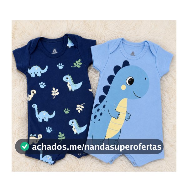 Kit 2 Macacão Romper Bebê Menino Verão 100% Algodão Banho de Sol Manga Curta RN,P,M,G,GG Dinossauro
