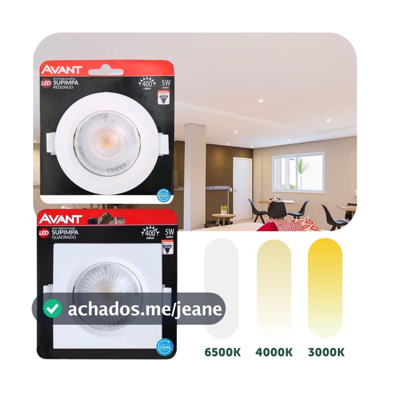 Spot Led Embutir 5w Quadrado/Redondo 9cm Luminária Teto Gesso Sanca Forro Dicroica MR16 Bivolt Avant