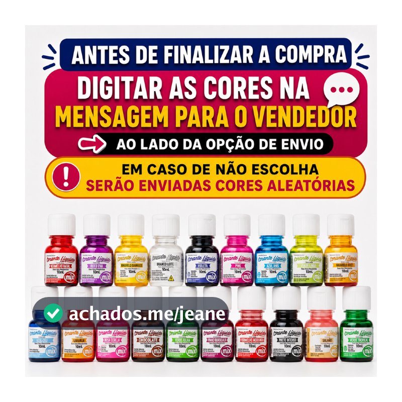 6un CORANTE LÍQUIDO ALIMENTICIO MIX 10ml DIVERSAS CORES