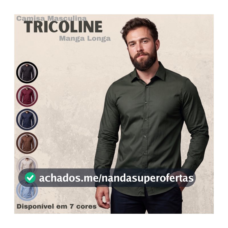 Camisa Social Manga Longa Masculina Camiseta de Botão Modelo Slim Fit Resistente- Seca Rápido