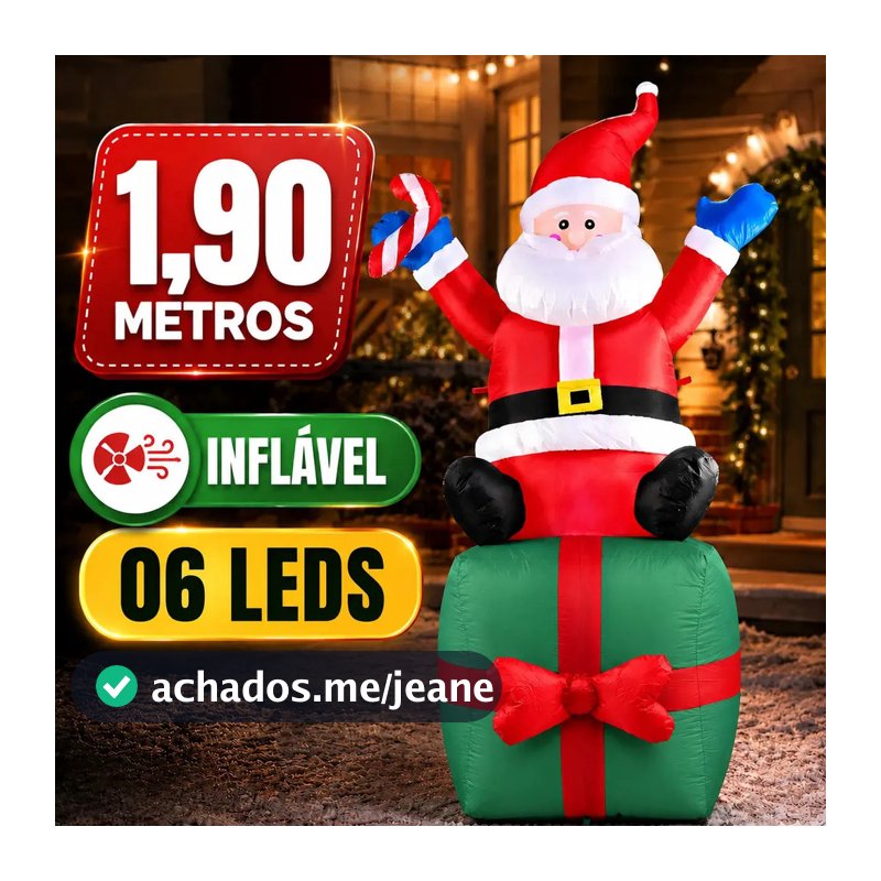 Papai Noel Inflável Gigante 1,90m Boneco Decoração De Natal Infla Automático Bivolt Vermelho 127/220v