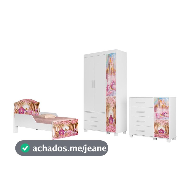 Quarto Infantil 3 Peças Com Mini Cama Carruagem Rosa Z53    - Mpozenato