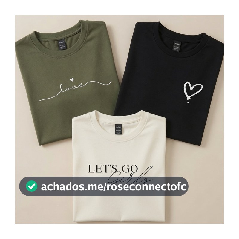Kit 3 Camisetas Femininas Baby Look Love Let's Go Girls Coração Estampada Algodão Premium