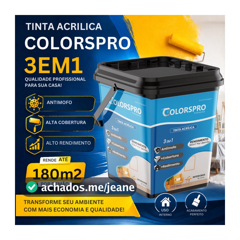 Tinta acrílica ColorsPro para parede | Sem cheiro e Anti-mofo Alta Cobertura