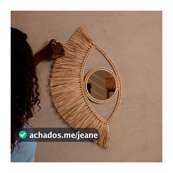 Espelho Circular Mandala De Palha Natural Ojos 72x45